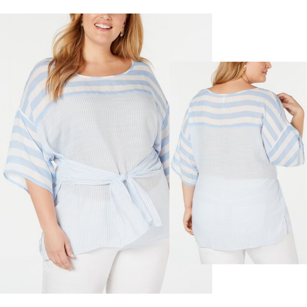 NY Collection Plus Size Striped Tie-Waist Top 3X